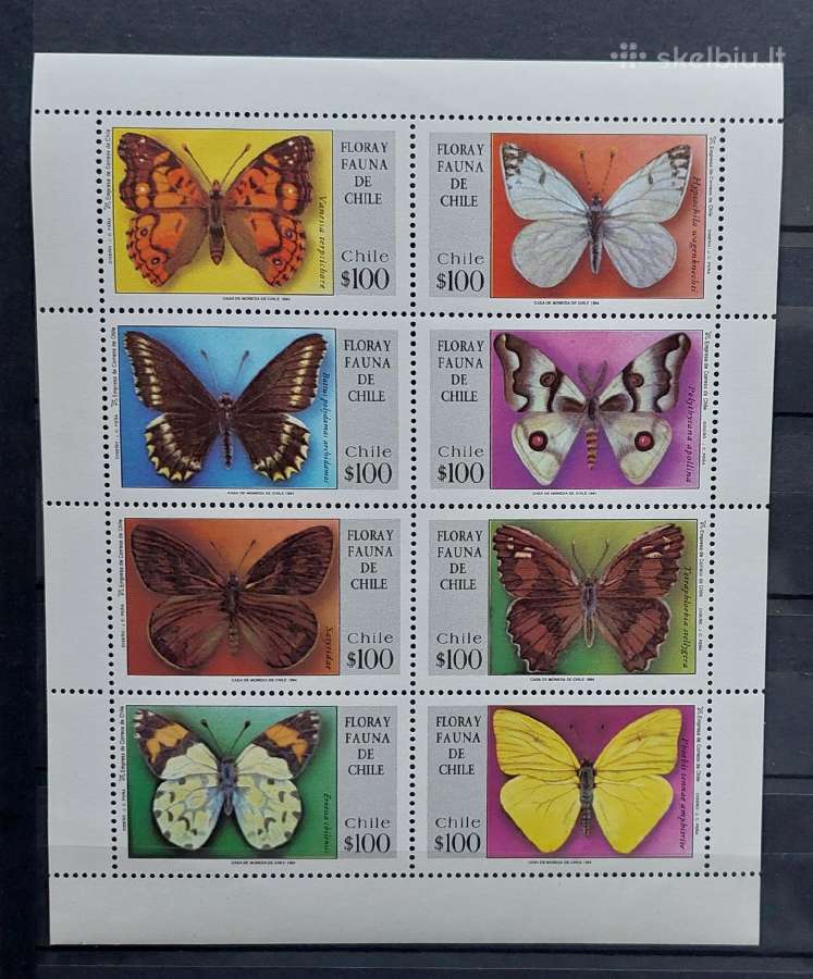 Čilė 1994 drugeliai, švarūs,lapelis Michel 1612-16