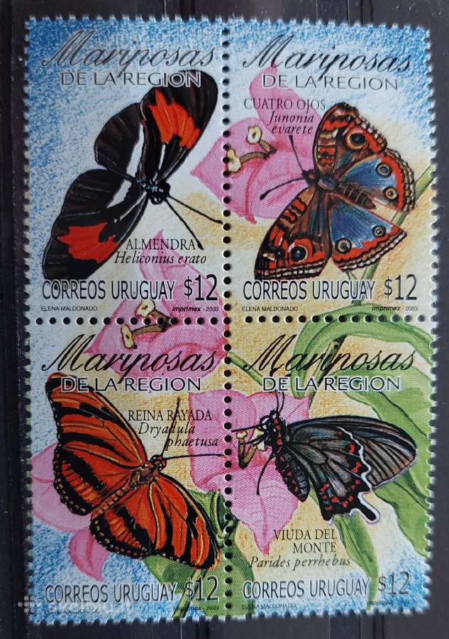 Urugvajus 2003 drugeliai, švarūs, Michel 2720-2723