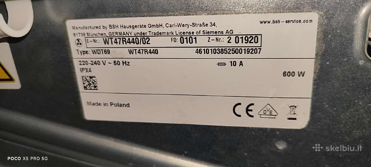 Siemens Wt47w448 iq500 Su šilumos Siurbliu 8kg.a+ - nuotraukos Nr. 2
