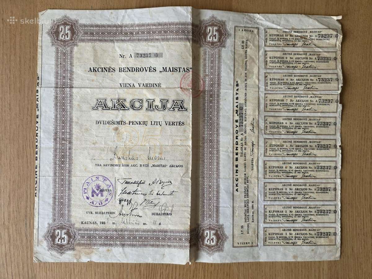 1938m. Akcinės bendrovės Maistas Akcija