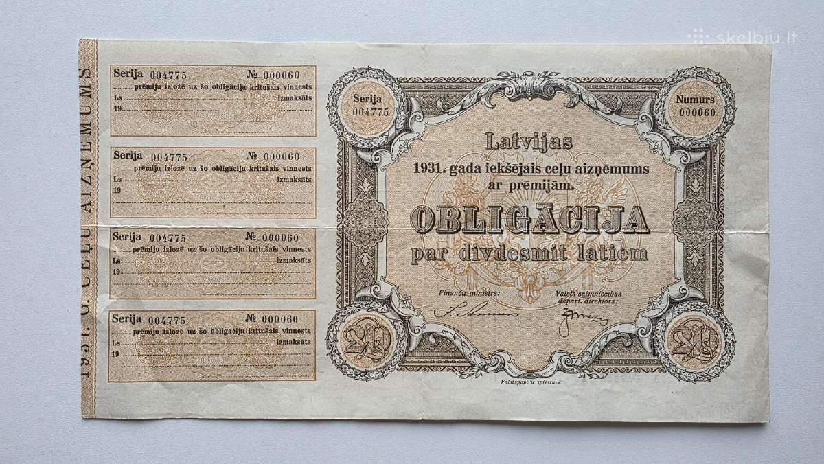 1931 Latvija Obligacija 25 latams