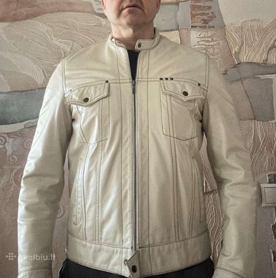 Balta natūralios odos striukė