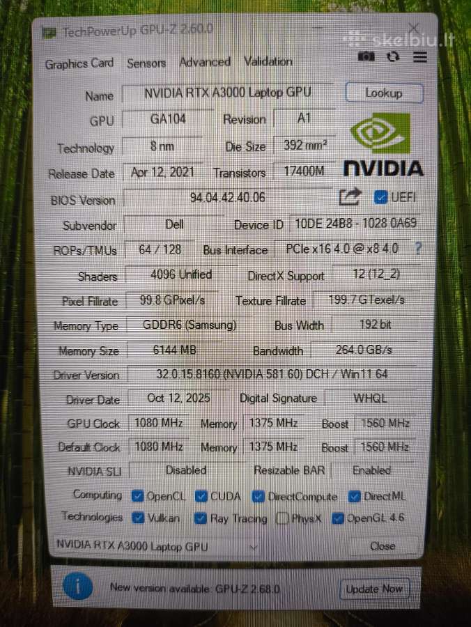 Precision 7560 15.6 i9-11950h 64gb 1tb SSD A3000 - nuotraukos Nr. 8