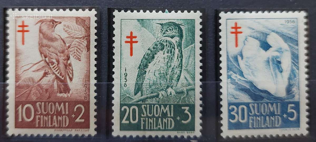 Suomija 1956 paukščiai, švarus Michel 461-463