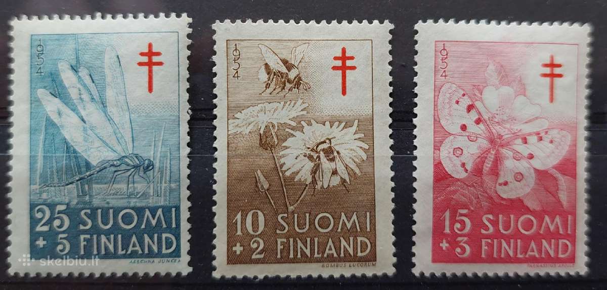 Suomija 1954 drugeliai švarus Michel 434-436