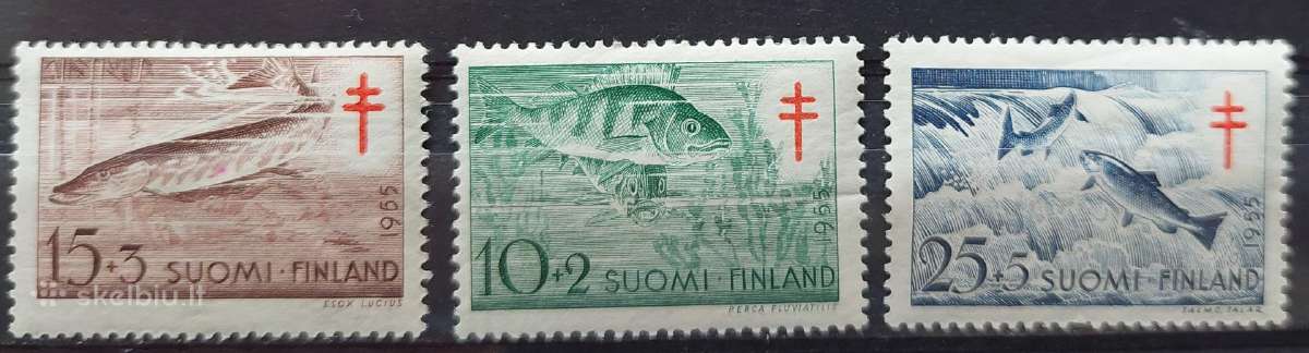 Suomija 1955 žuvis, švarus Michel 443-445