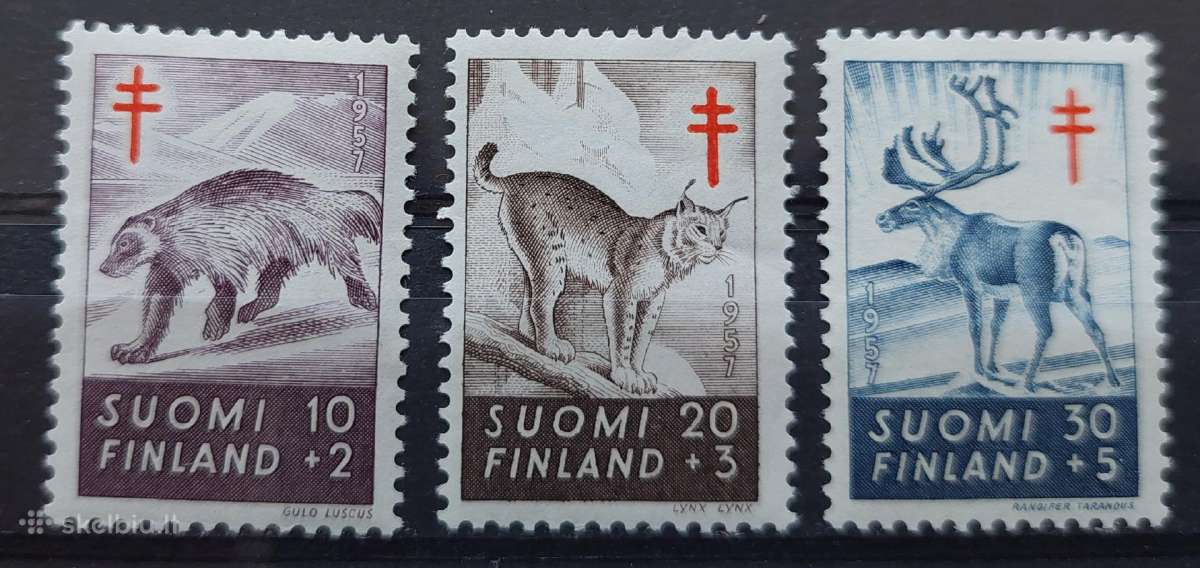 Suomija 1957 gyvūnai, švarus Michel 478-480