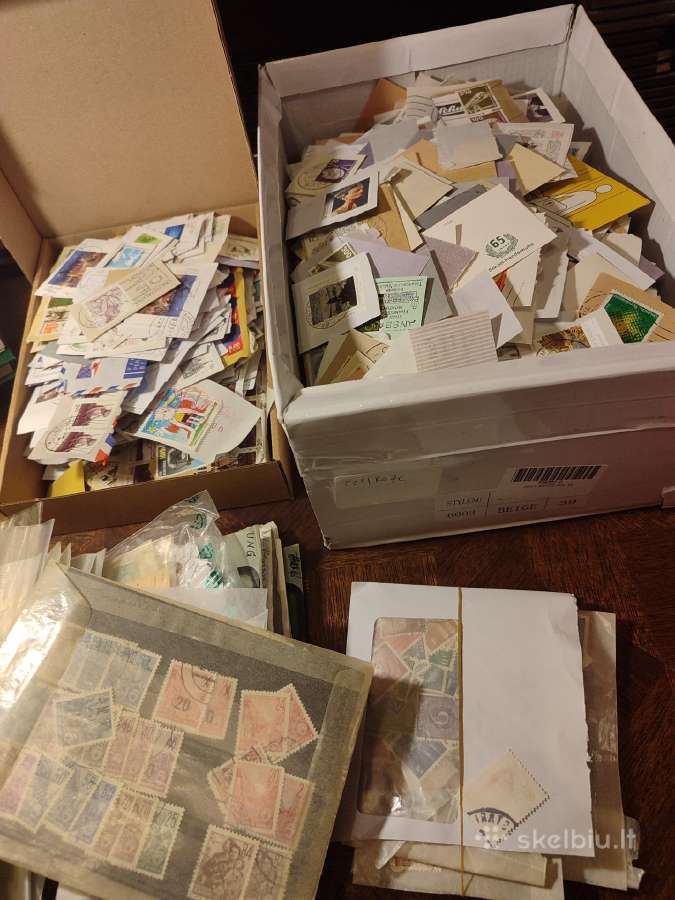 Filatelija pašto ženklai vokai atvirutės albumai