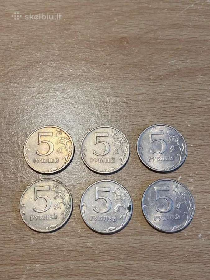 6 vienetai monetos 5 rubliai 1997 ir 1998 metai
