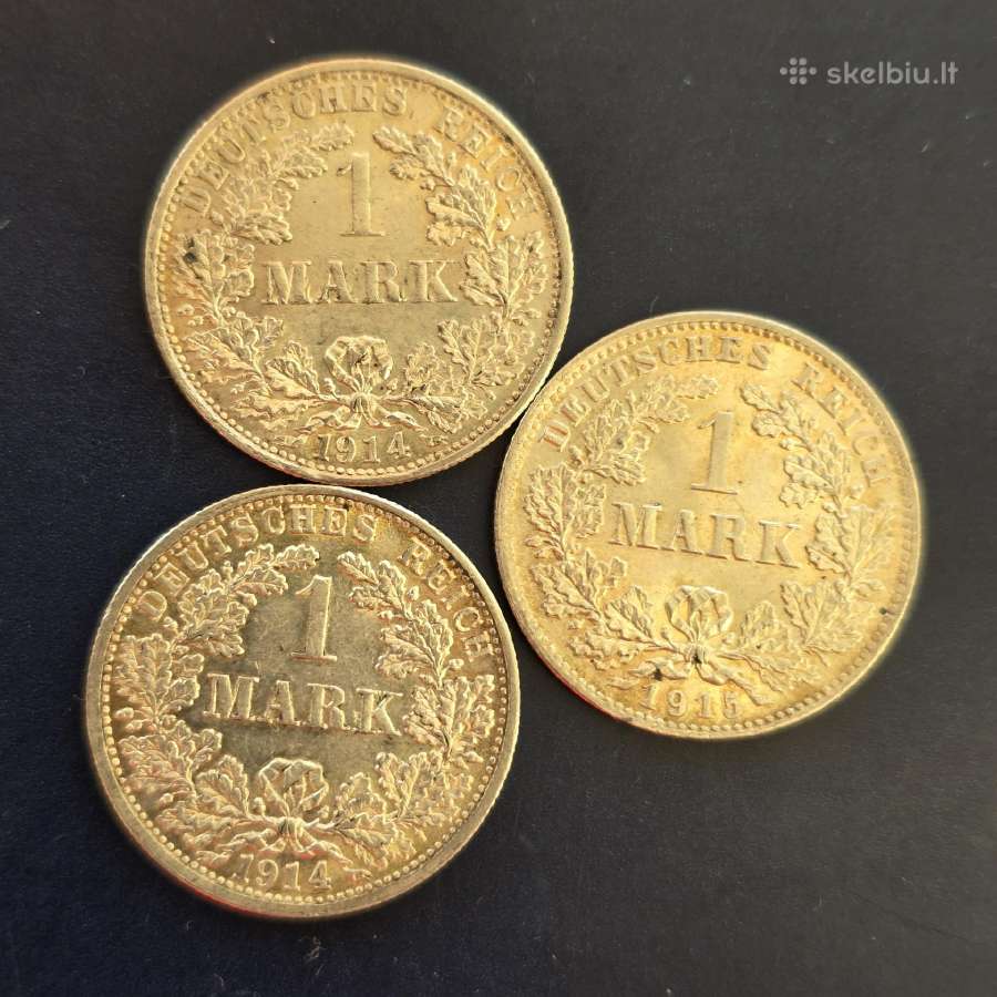 Vokietija 1914,1915 1 Mark Ag900 5,56g