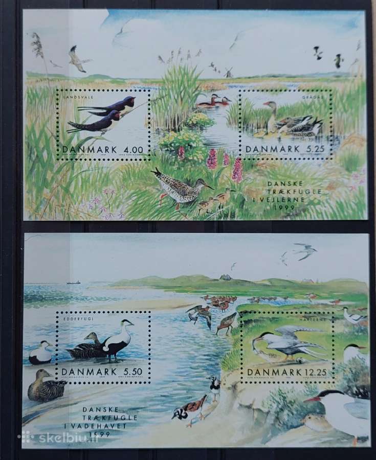 Danija 1999 paukščiai, švarus, Michel block12-13