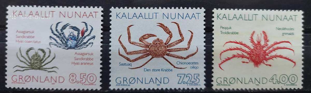 Grenlandija 1993 krabai, švarus, Michel 231-233