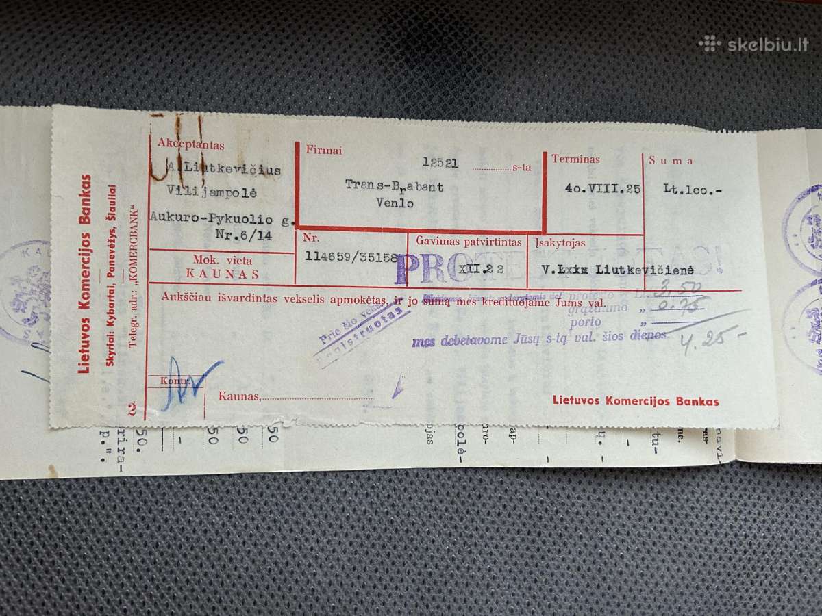 100 litų vekselis 1938 m. su protestu - nuotraukos Nr. 4