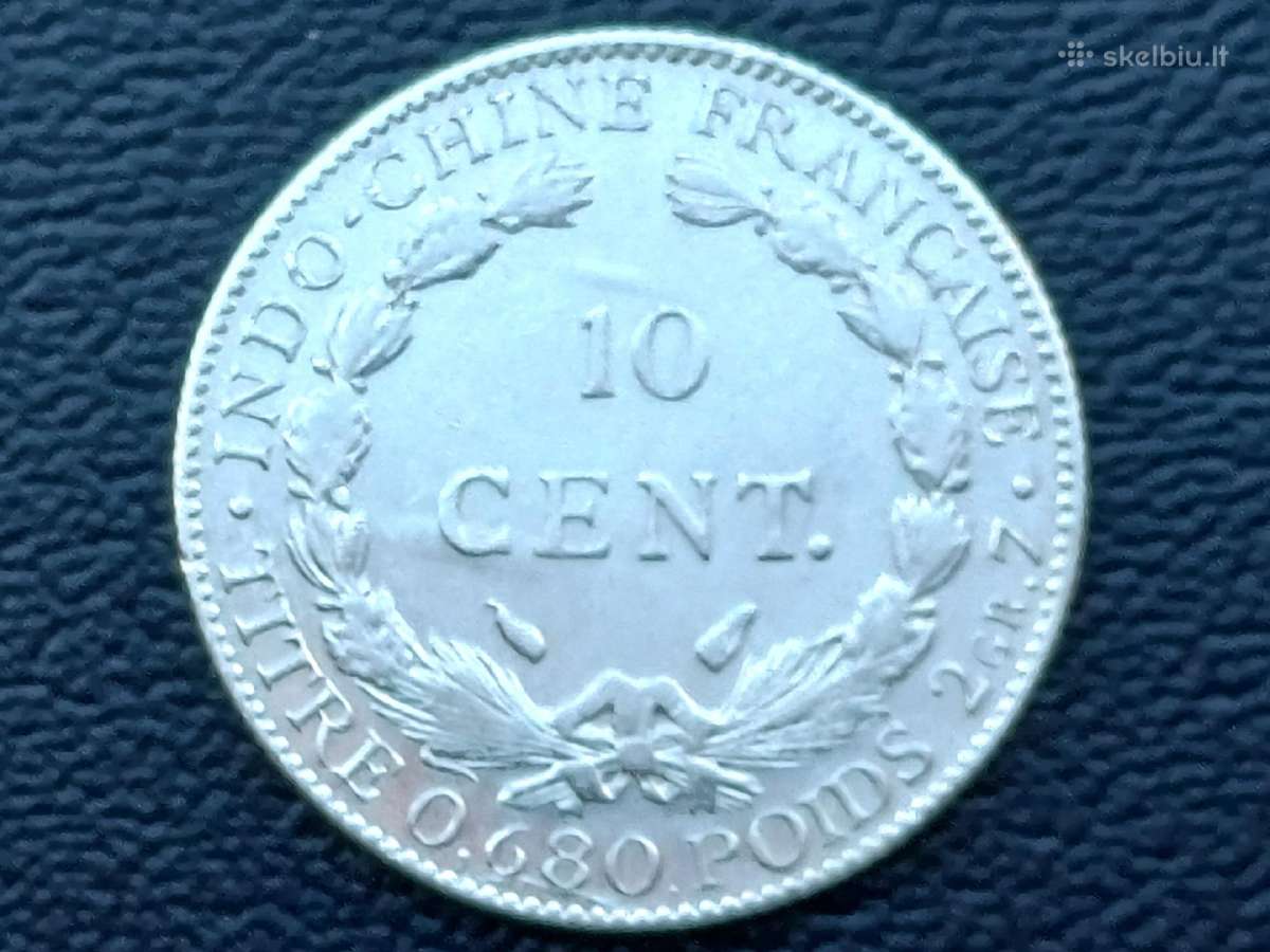 10 centų 1937m. Indokinija sidabras 680 - nuotraukos Nr. 2