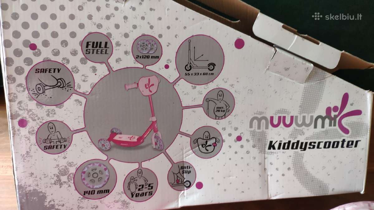 Vaikiškas paspirtukas Kiddy – rožinis. Naujas.19€ - nuotraukos Nr. 3