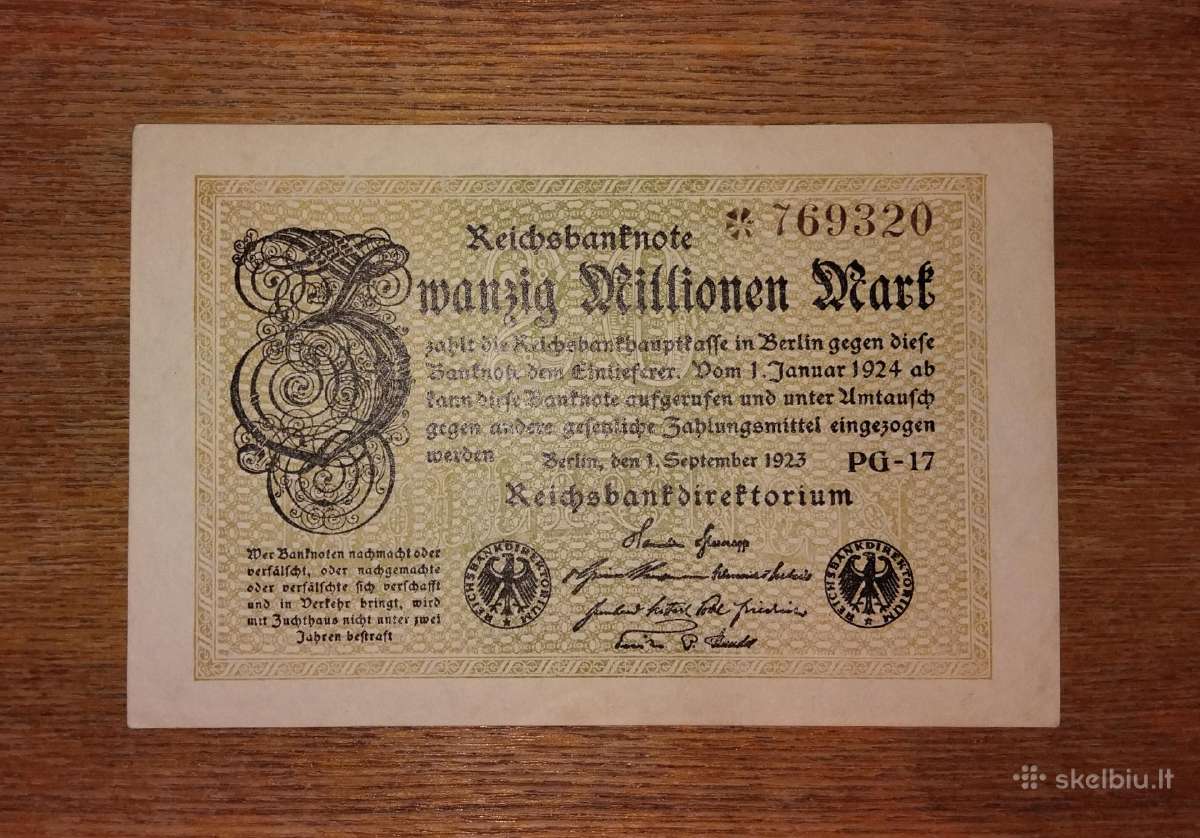 Vokietijos 20 mln markių banknotas