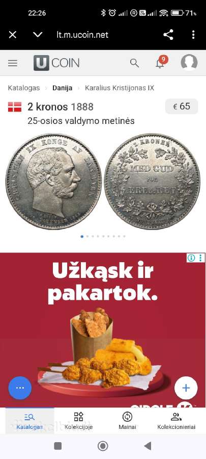 Danija sidabrinė monetą Karalius Kristijonas . - nuotraukos Nr. 3