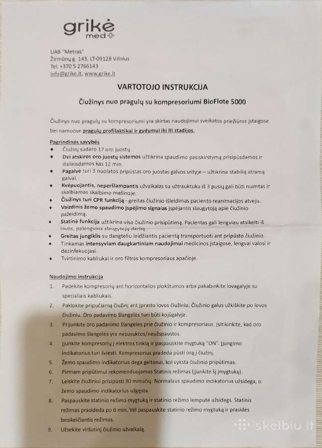 Kintamo slėgio čiužinys Bioflote5000. Su garantija - nuotraukos Nr. 4