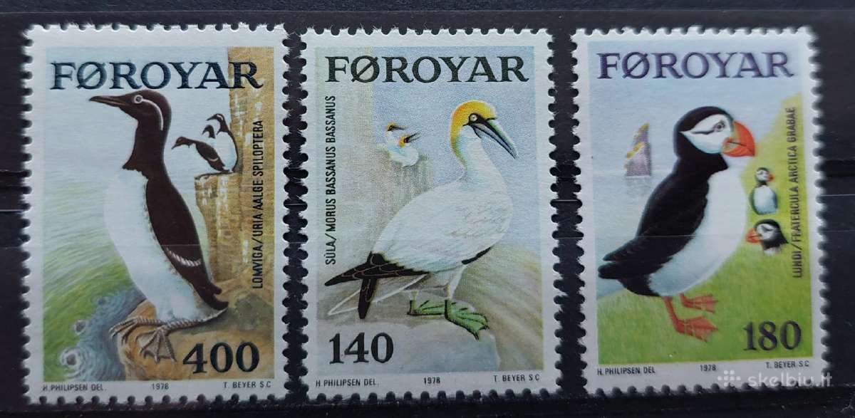 Farerų salos 1978 paukščiai, švarus, Michel 36-38