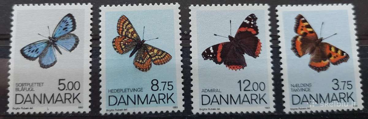 Danija 1993 drugeliai, švarus, Michel 1048-1051