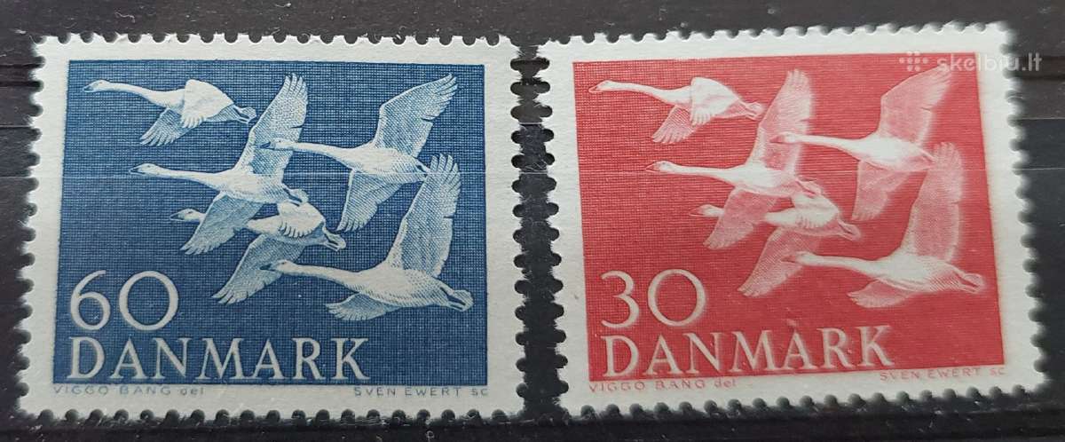 Danija 1956 paukščiai, švarus, Michel 364-365