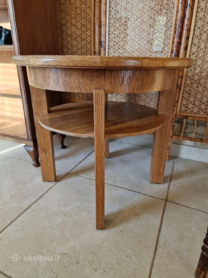 Vintažinis Art Deco ąžuolo/granito kavos staliukas - nuotraukos Nr. 7