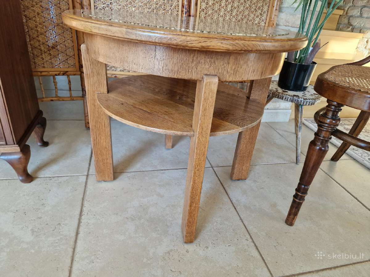 Vintažinis Art Deco ąžuolo/granito kavos staliukas - nuotraukos Nr. 9