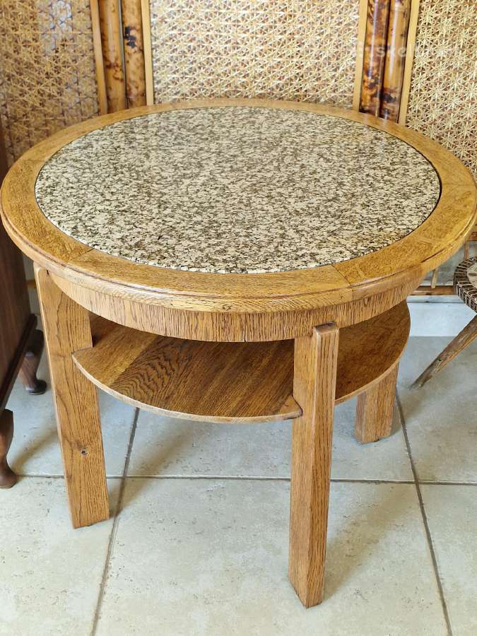 Vintažinis Art Deco ąžuolo/granito kavos staliukas - nuotraukos Nr. 16