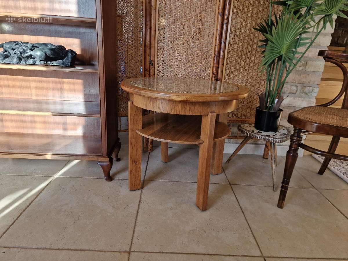Vintažinis Art Deco ąžuolo/granito kavos staliukas - nuotraukos Nr. 17