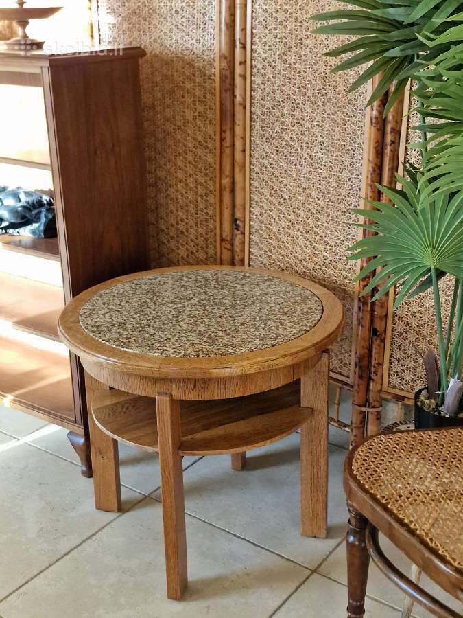 Vintažinis Art Deco ąžuolo/granito kavos staliukas - nuotraukos Nr. 24