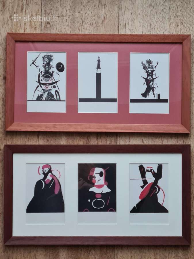 Du paveikslai su M. Vilučio grafikos atvirukais