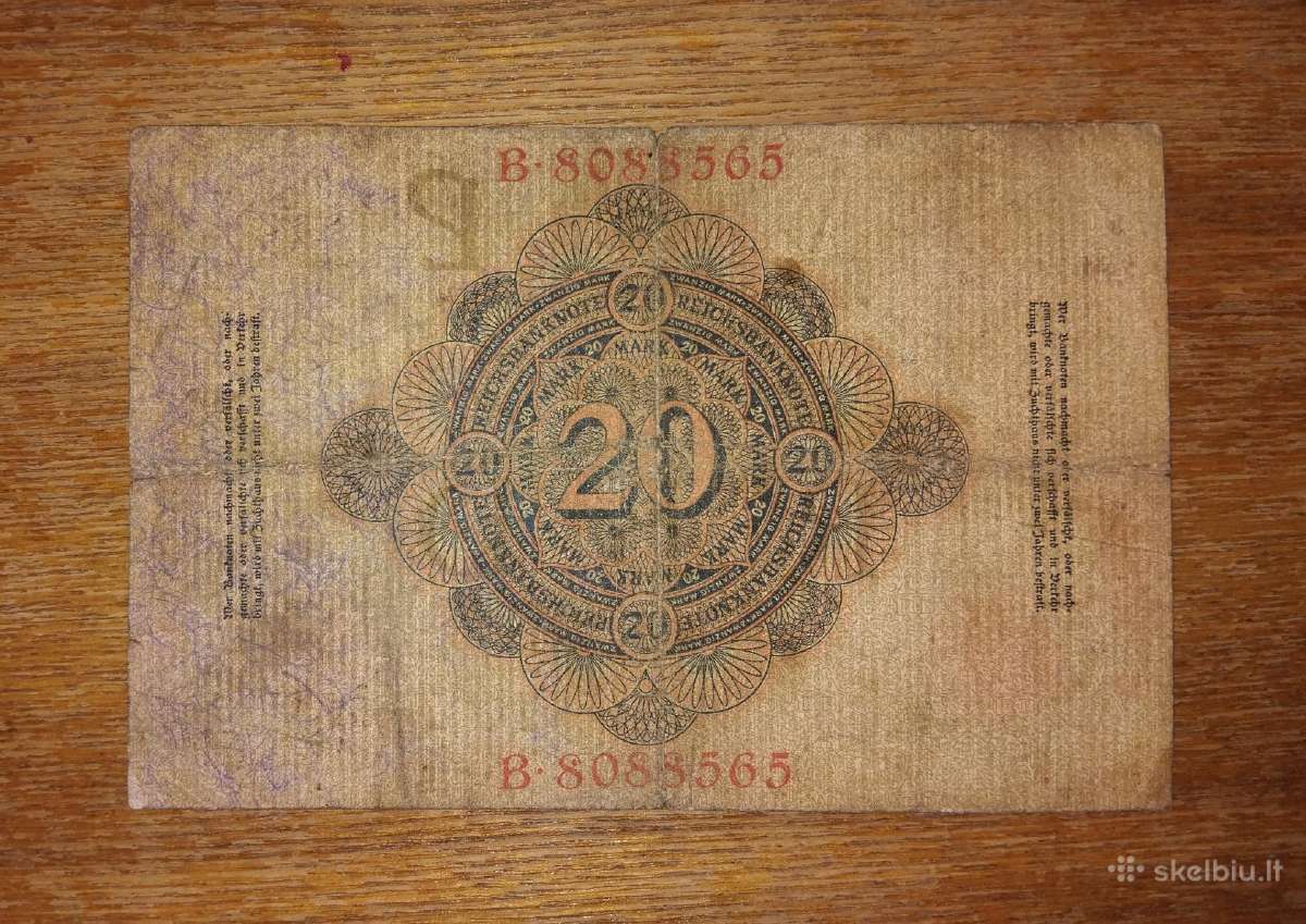Vokietijos 20 markių banknotas - nuotraukos Nr. 2