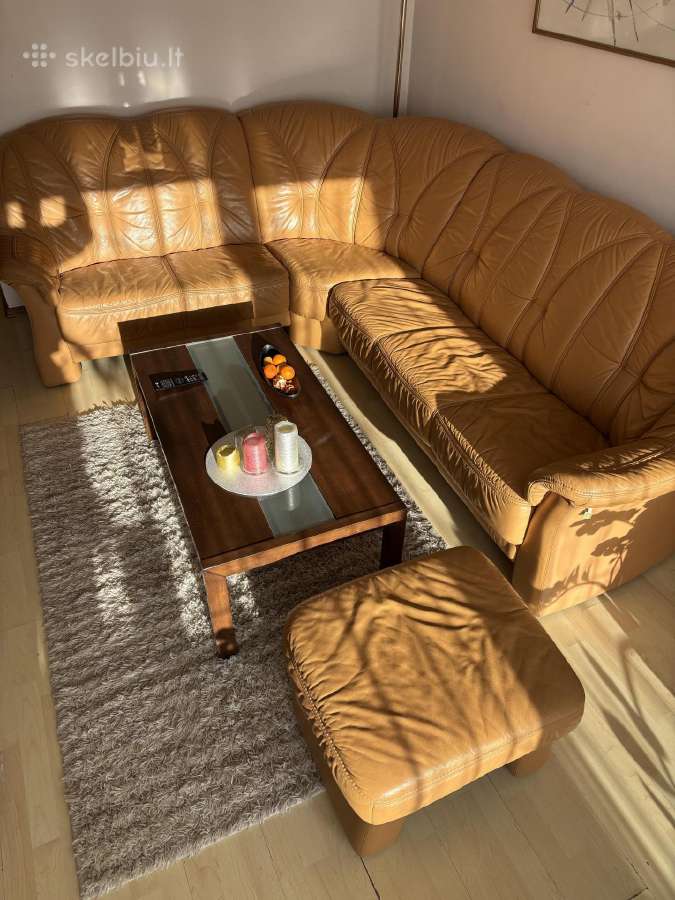 Vokiška natūralios odos sofa(275x230cm) + pufas - nuotraukos Nr. 3