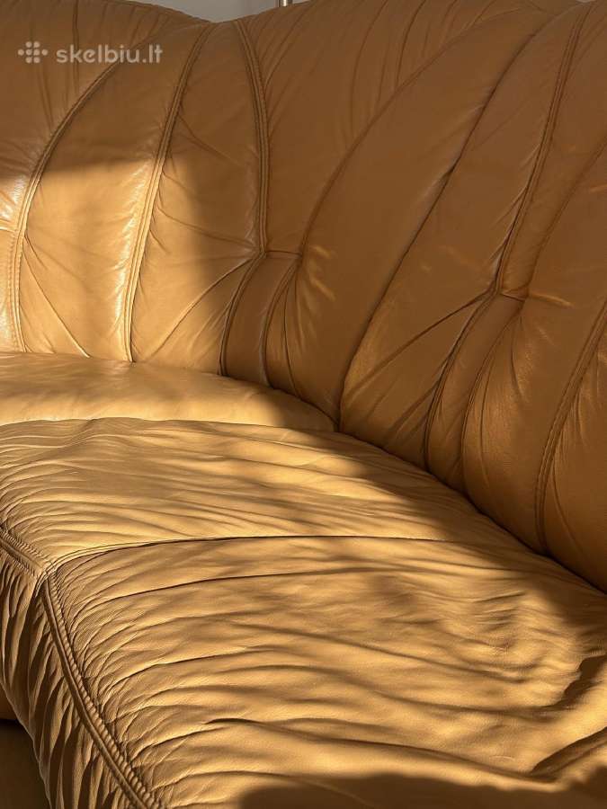 Vokiška natūralios odos sofa(275x230cm) + pufas - nuotraukos Nr. 5