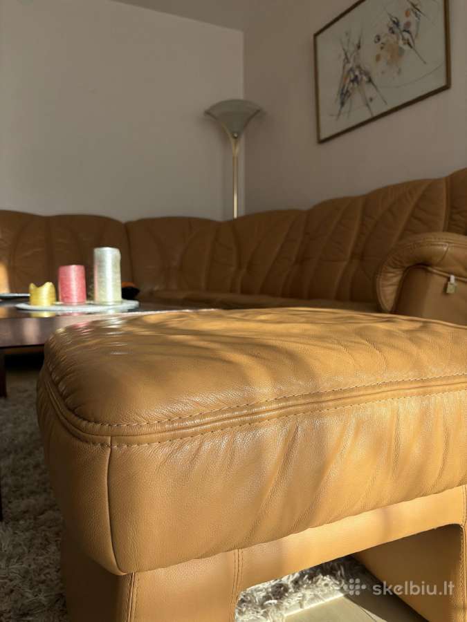 Vokiška natūralios odos sofa(275x230cm) + pufas - nuotraukos Nr. 4