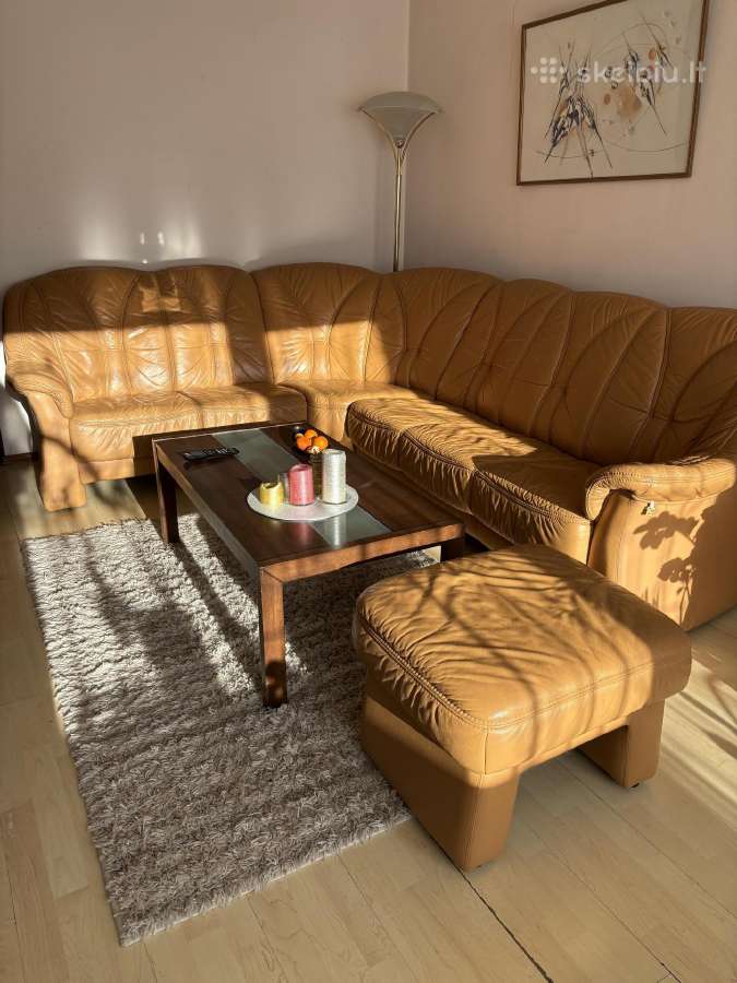 Vokiška natūralios odos sofa(275x230cm) + pufas - nuotraukos Nr. 2