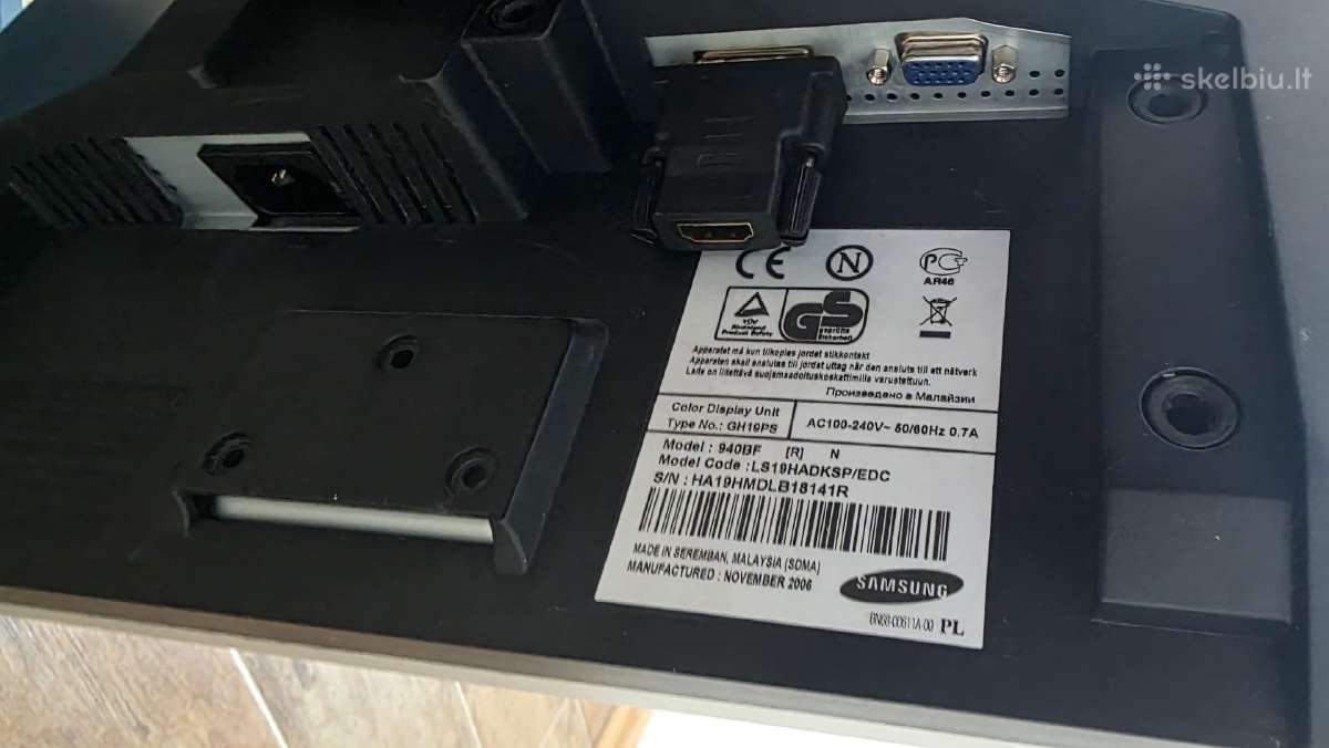 Samsung 940bf (19“,dvi-i, Hdmi, Vga) - nuotraukos Nr. 6