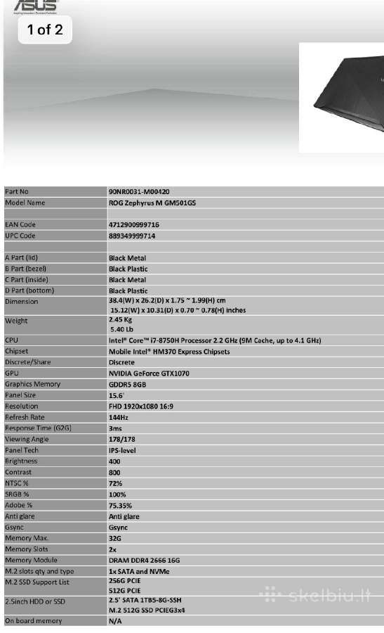 Asus Rog Zephyrus M Gm501gs For Gaming - nuotraukos Nr. 4