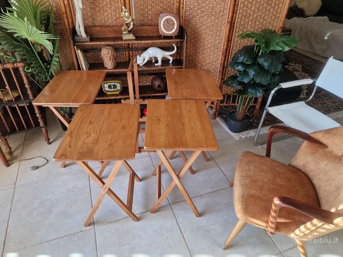 Vintažinis mid century ąžuolinių staliukų kompl. - nuotraukos Nr. 5
