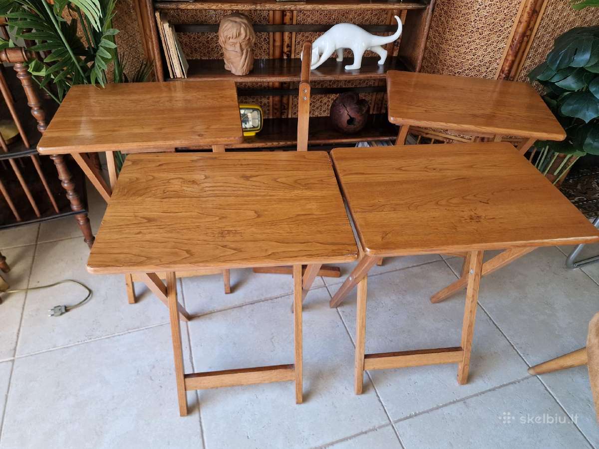 Vintažinis mid century ąžuolinių staliukų kompl. - nuotraukos Nr. 6