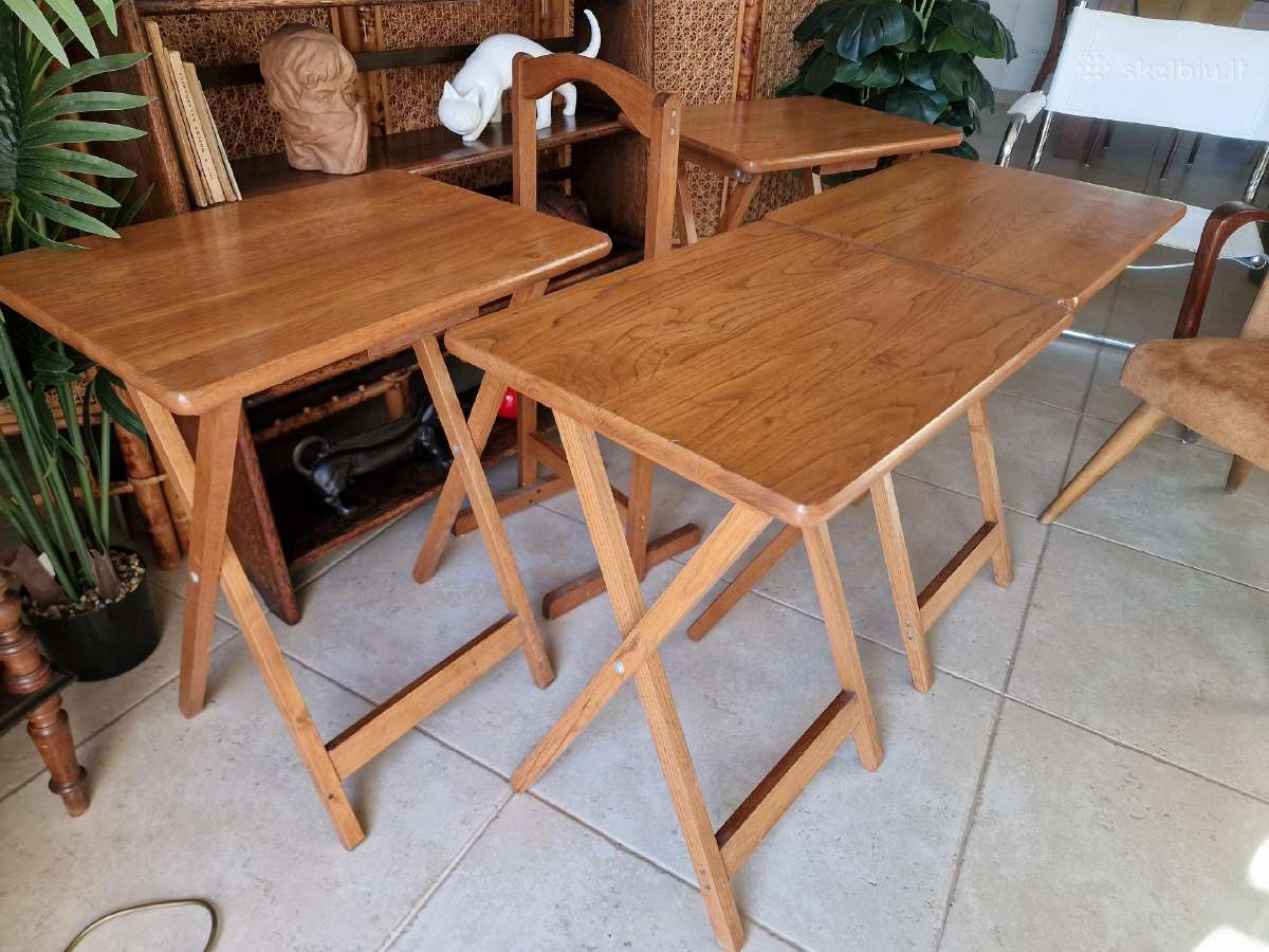 Vintažinis mid century ąžuolinių staliukų kompl. - nuotraukos Nr. 8
