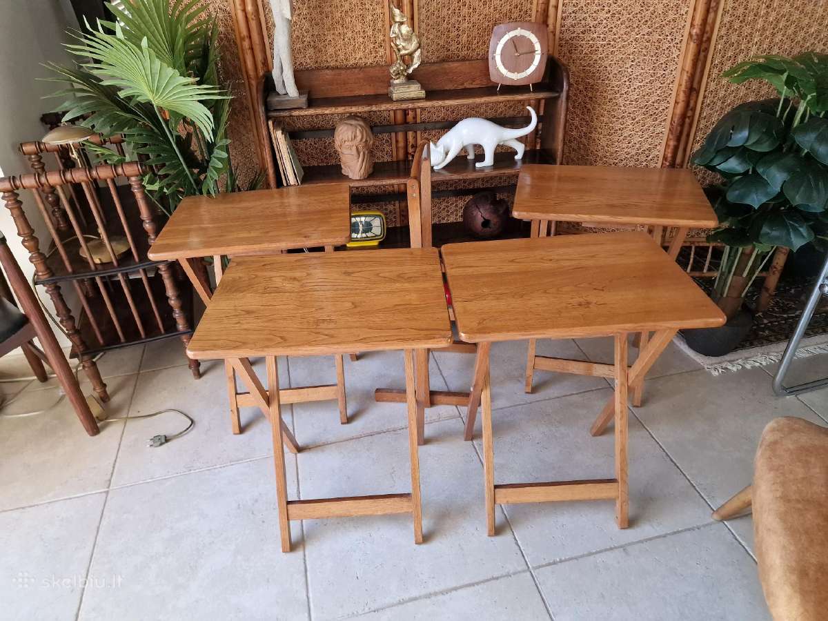 Vintažinis mid century ąžuolinių staliukų kompl. - nuotraukos Nr. 9