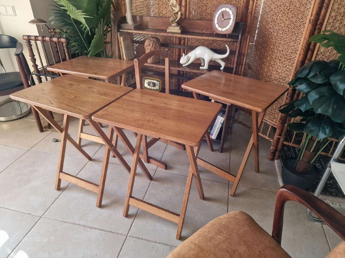 Vintažinis mid century ąžuolinių staliukų kompl. - nuotraukos Nr. 11
