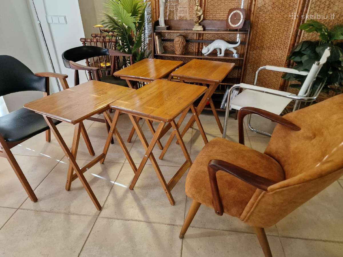 Vintažinis mid century ąžuolinių staliukų kompl. - nuotraukos Nr. 12