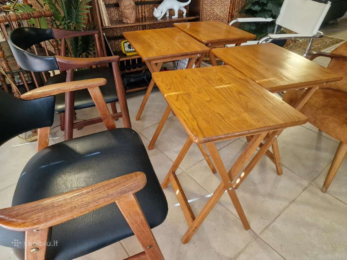 Vintažinis mid century ąžuolinių staliukų kompl. - nuotraukos Nr. 13