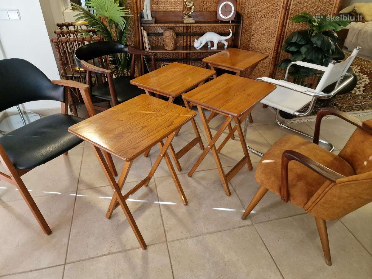 Vintažinis mid century ąžuolinių staliukų kompl. - nuotraukos Nr. 16