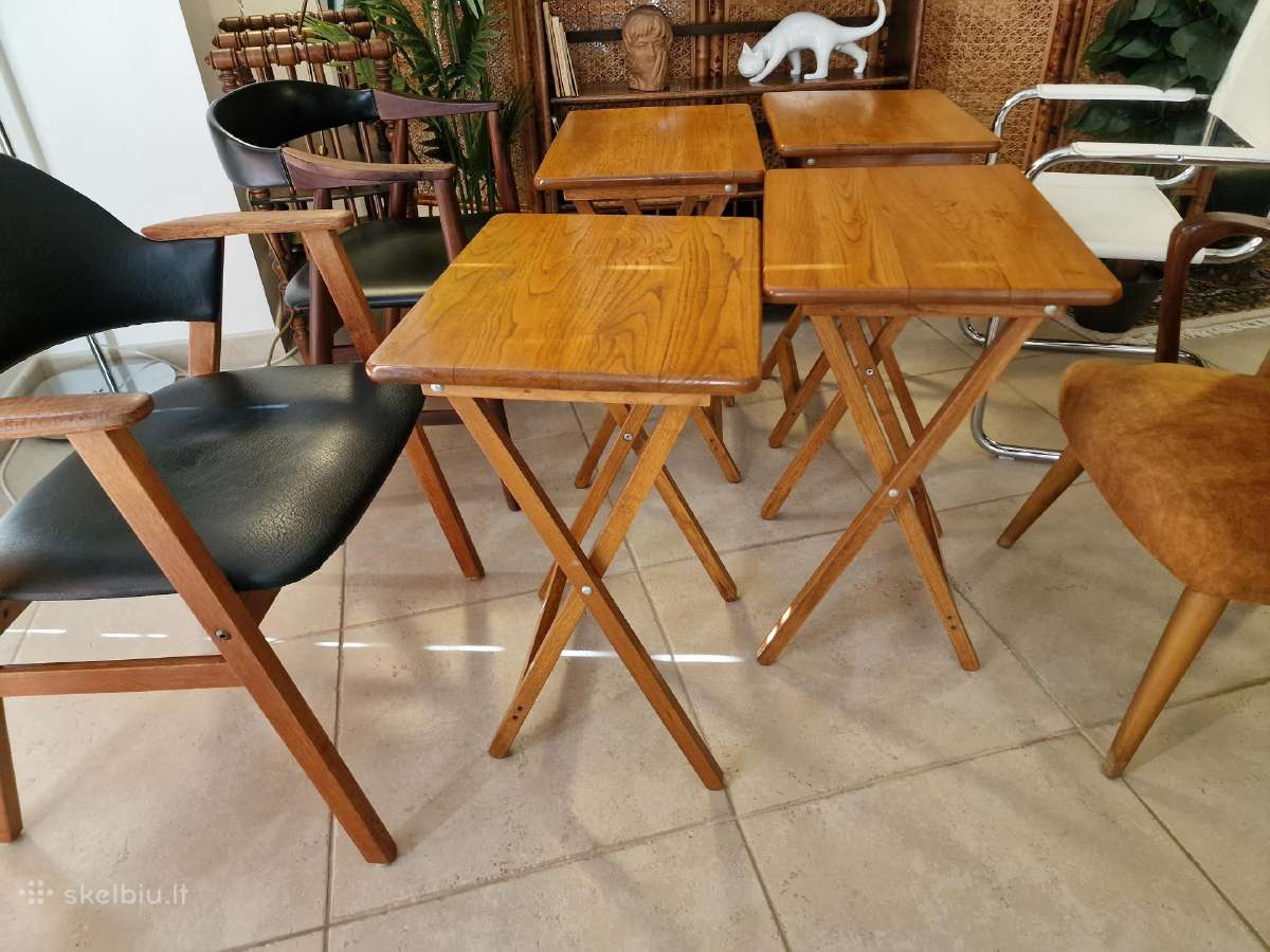 Vintažinis mid century ąžuolinių staliukų kompl. - nuotraukos Nr. 17