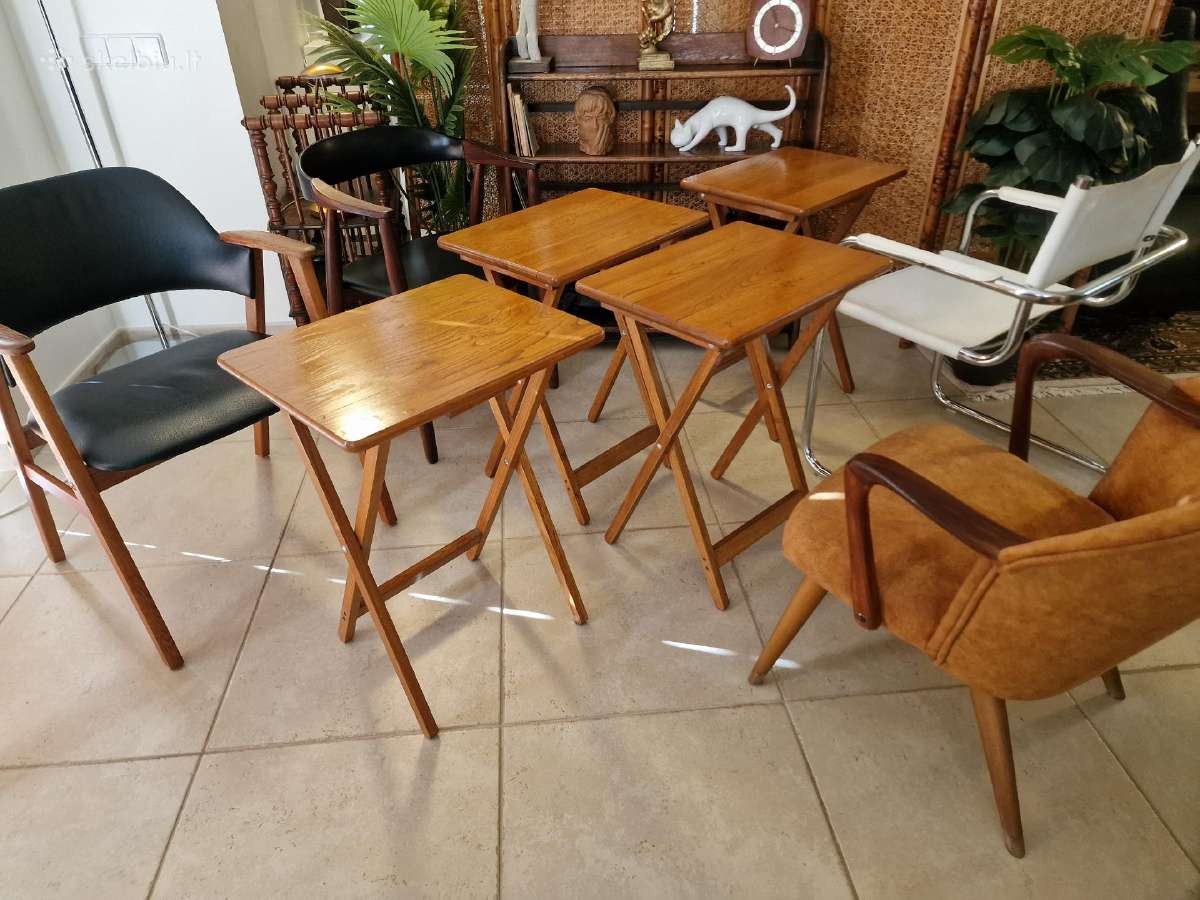 Vintažinis mid century ąžuolinių staliukų kompl. - nuotraukos Nr. 19