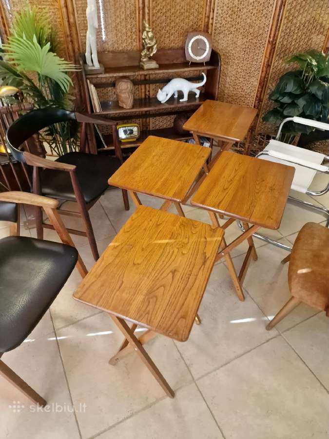 Vintažinis mid century ąžuolinių staliukų kompl. - nuotraukos Nr. 21