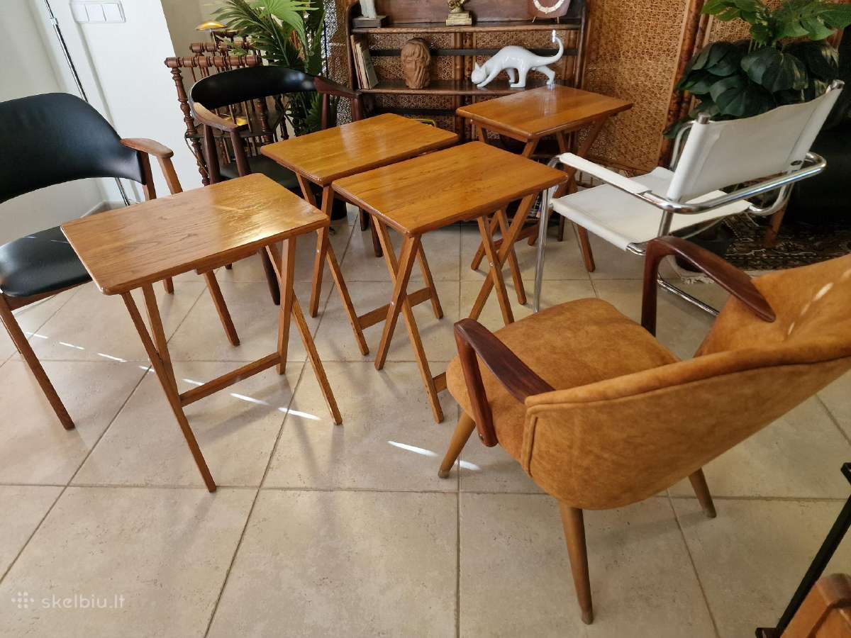 Vintažinis mid century ąžuolinių staliukų kompl. - nuotraukos Nr. 22